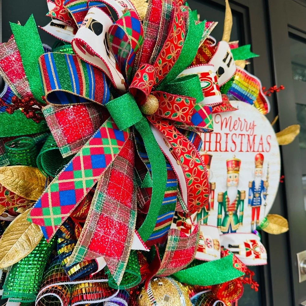 Hand Crafted Nutcracker Holiday Wreath - Red, Green, Gold